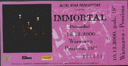 Immortal - Club Proxima, Warsaw, Poland, 10th December 2000